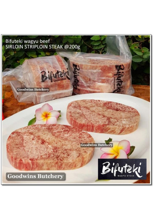 Beef Sirloin Striploin Porterhouse Has Luar Australia frozen MELTIQUE Wagyu BIFUTEKI steak +/- 3/4" SHARED (price/pc 200g)